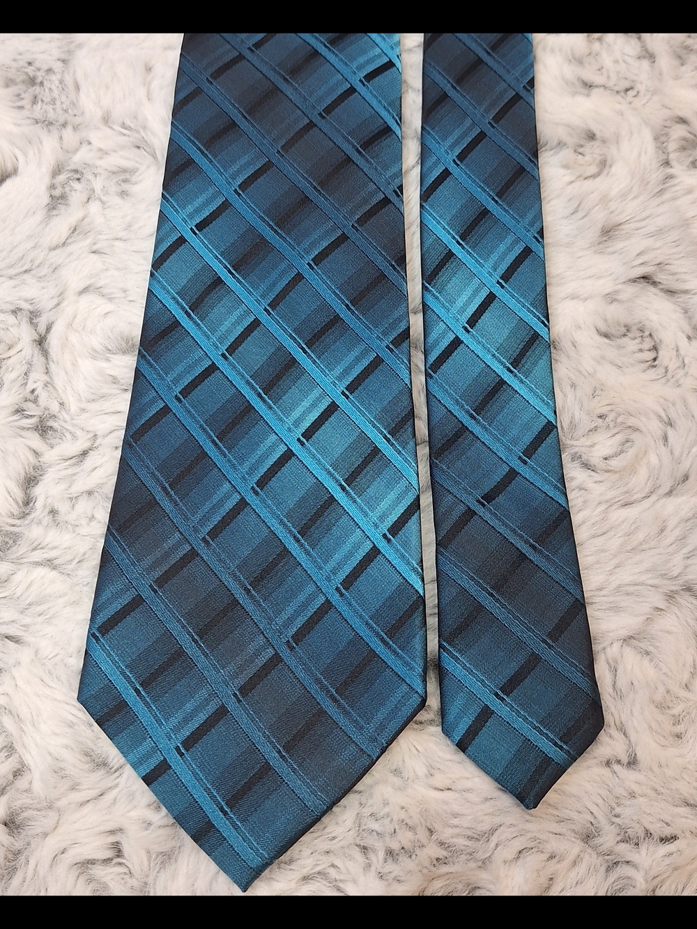 Axist Teal and Black 100% Silk Plaid Necktie